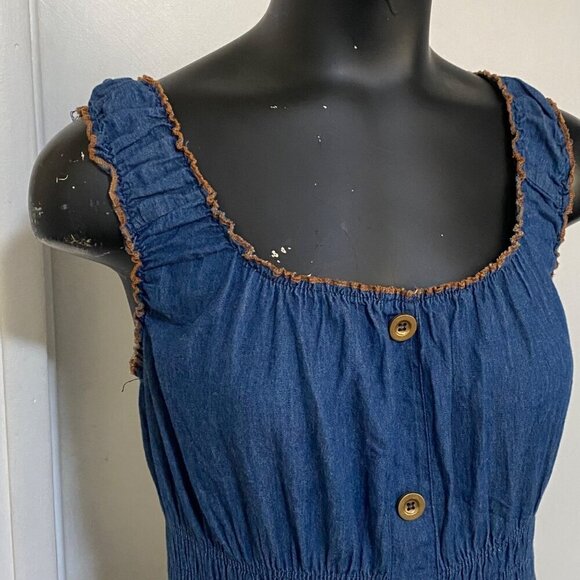 LAPIS Chambray Cotton Tiered Maxi Dress in Blue Size Large - Picture 3 of 7